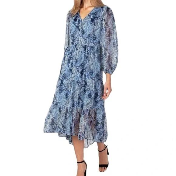Joie Dresses & Skirts - Joie NWT XXL Blue Parisian Paisley Sheer Long Balloon Sleeve Tiered Midi Dress